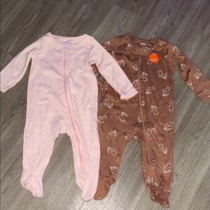 Pink and Brown Leaf Patterned Kids One Pieces